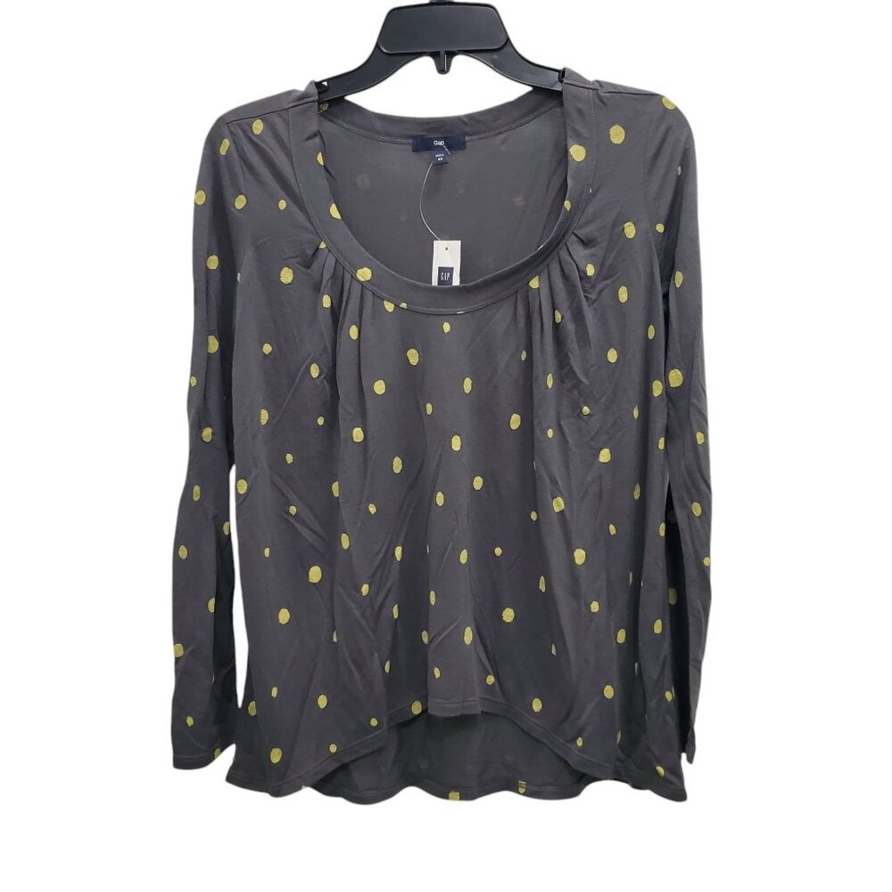 Gap Women's Gray Yellow Polka Dot Super Soft Long Sleeve Scoop Neck Top NWT‎ XS